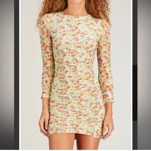Ganni MESH RUCHED MINI DRESS IN MEADOW
